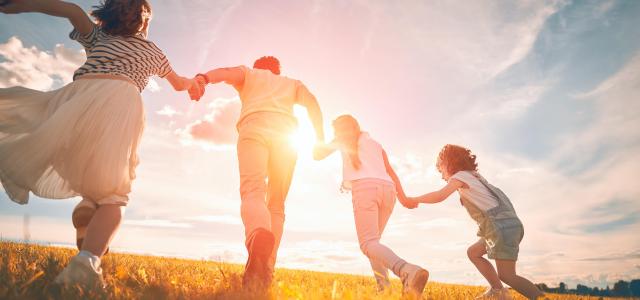 Happy family on autumn walk